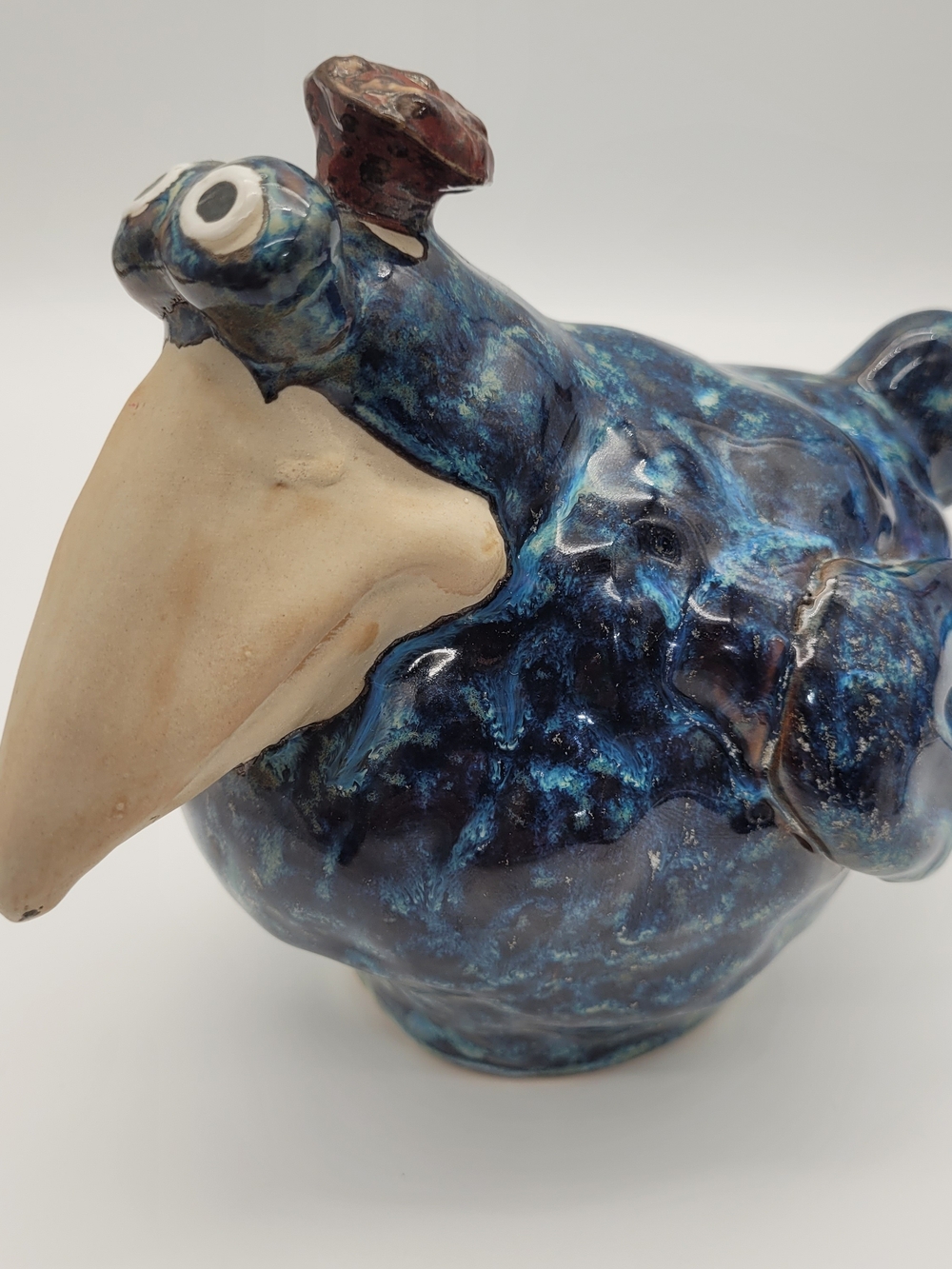 Blue Glazed Ceramic Bird Sculpture - Decorative Home Accent